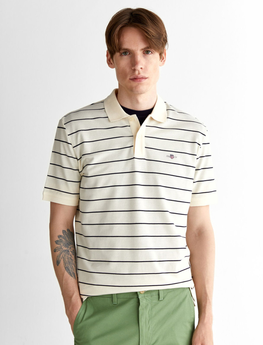GANT Erkek Krem Regular Fit Çizgili Polo GANT Erkek Krem Regular Fit Çizgili Polo