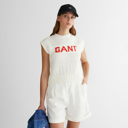 GANT Kadın Krem Bisiklet Yaka Logolu Triko GANT Kadın Krem Bisiklet Yaka Logolu Triko