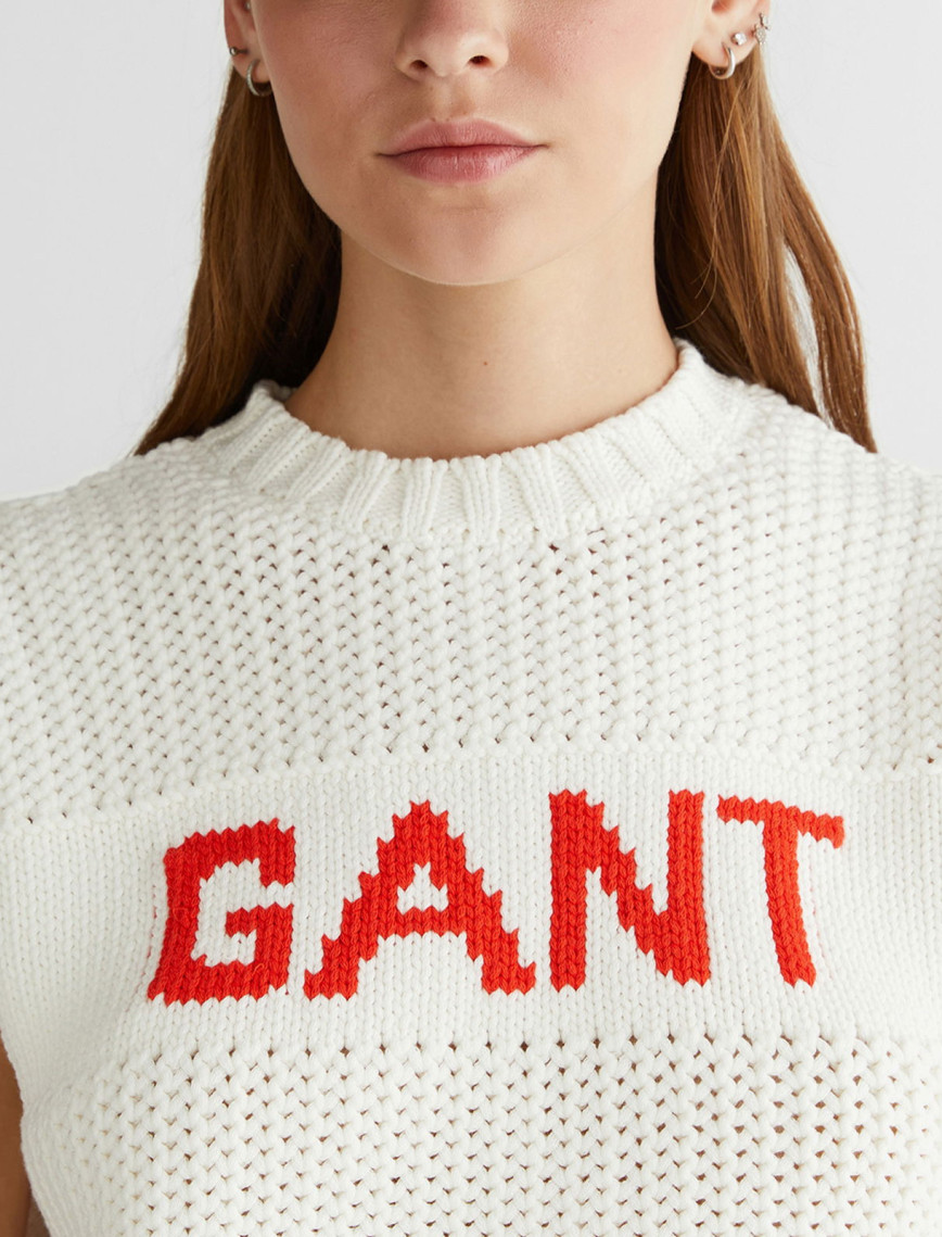 GANT Kadın Krem Bisiklet Yaka Logolu Triko GANT Kadın Krem Bisiklet Yaka Logolu Triko