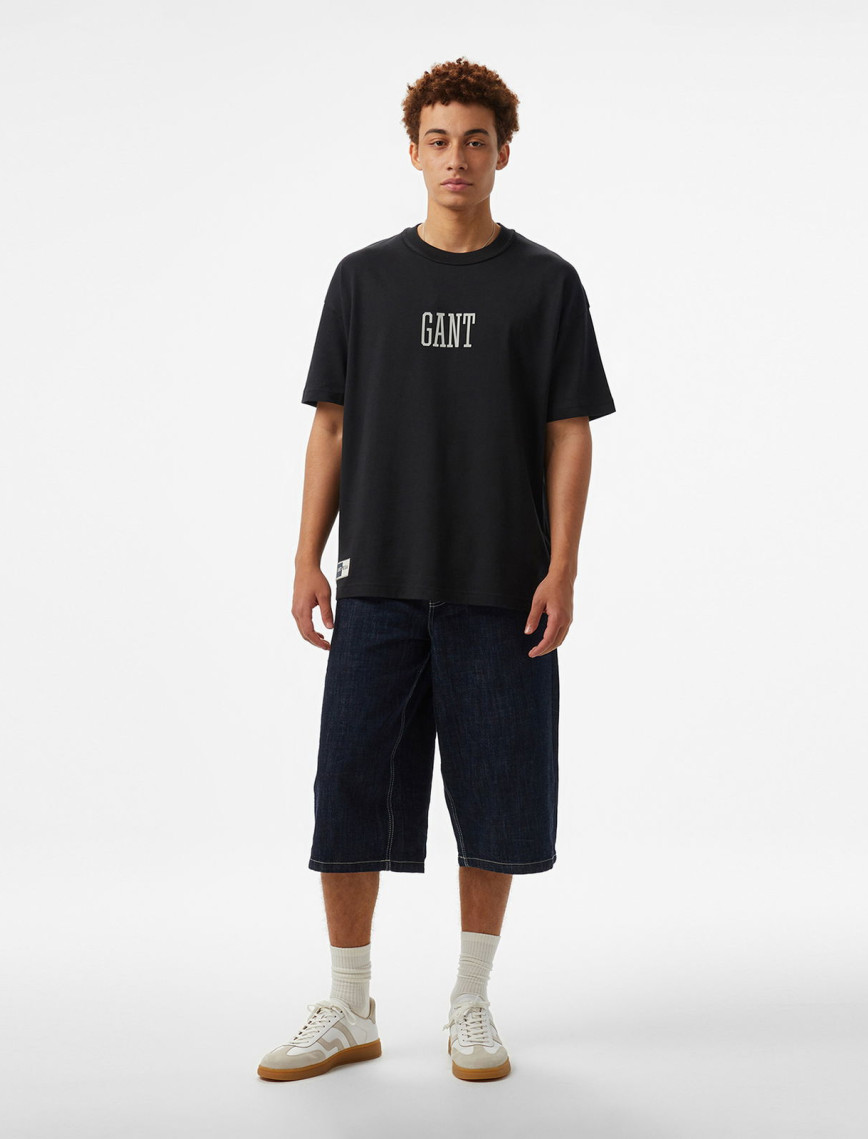 Hoss X Gant Baskılı Bisiklet Yaka Erkek Siyah T-Shirt