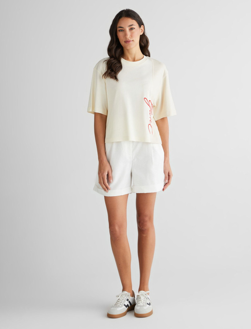 GANT Kadın Beyaz Bisiklet Yaka Renk Bloklu T-Shirt