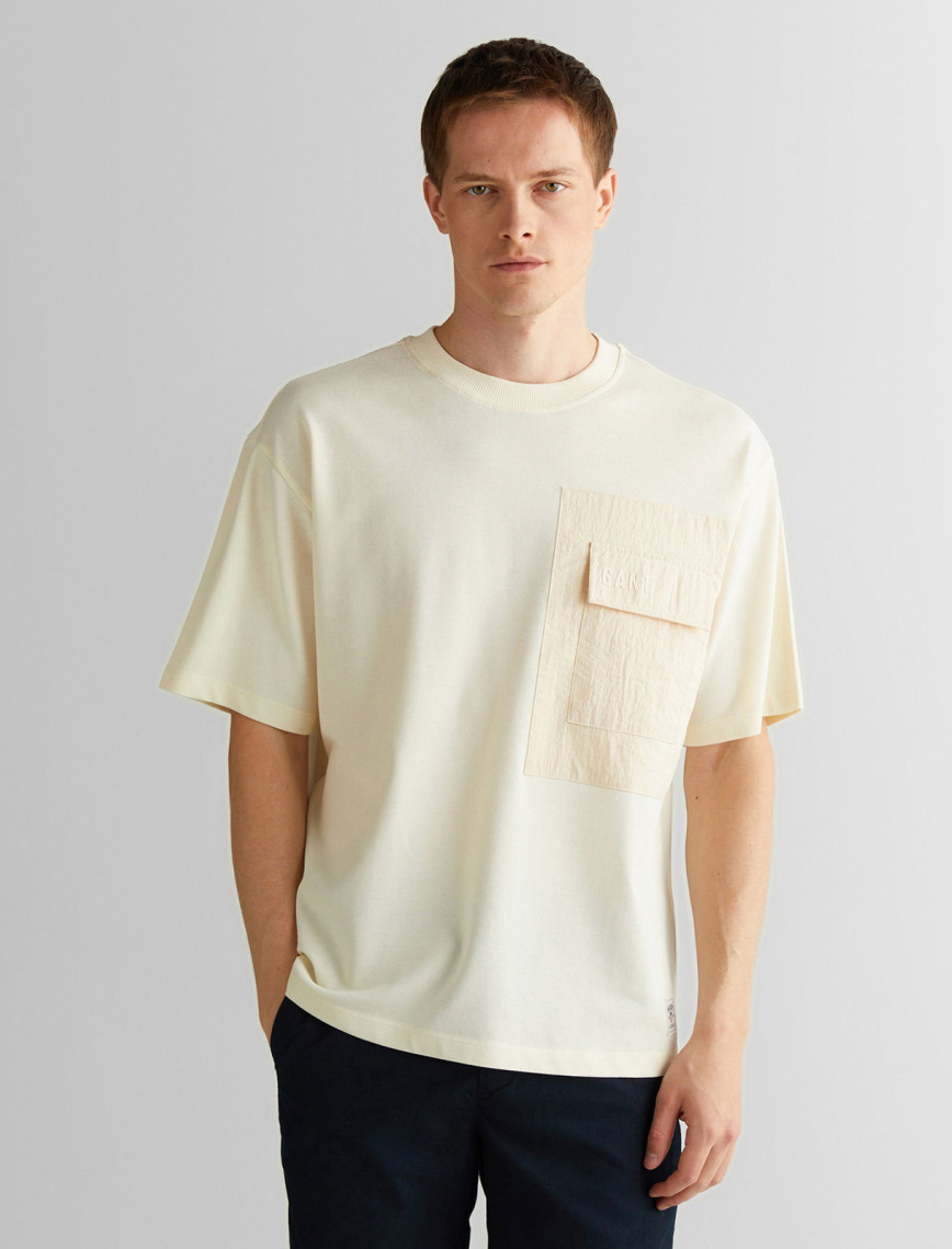 GANT Erkek Krem Relaxed Fit Bisiklet Yaka Logolu T-Shirt GANT Erkek Krem Relaxed Fit Bisiklet Yaka Logolu T-Shirt