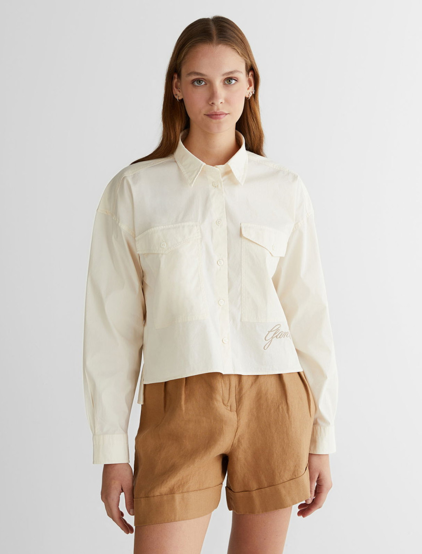 GANT Kadın Krem Klasik Yaka Logolu Gömlek GANT Kadın Krem Klasik Yaka Logolu Gömlek