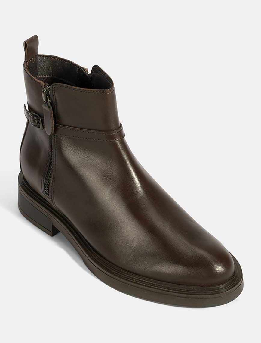 Kadın Kahve Metal Toka Detaylı Fermuarlı Deri Bot Kadın Kahve Metal Toka Detaylı Fermuarlı Deri Bot