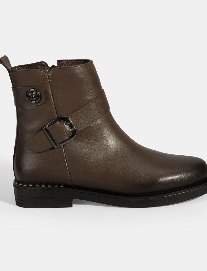 Kadın Kahve Metal Toka Detaylı Deri Bot Kadın Kahve Metal Toka Detaylı Deri Bot