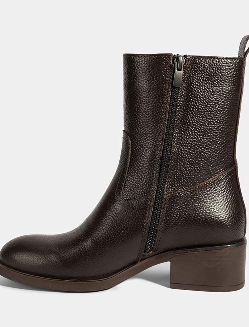 Kadın Kahve Fermuarlı Deri Topuklu Bot Kadın Kahve Fermuarlı Deri Topuklu Bot