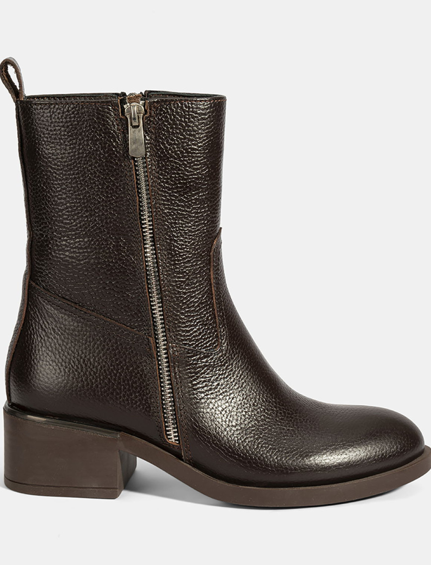 Kadın Kahve Fermuarlı Deri Topuklu Bot Kadın Kahve Fermuarlı Deri Topuklu Bot