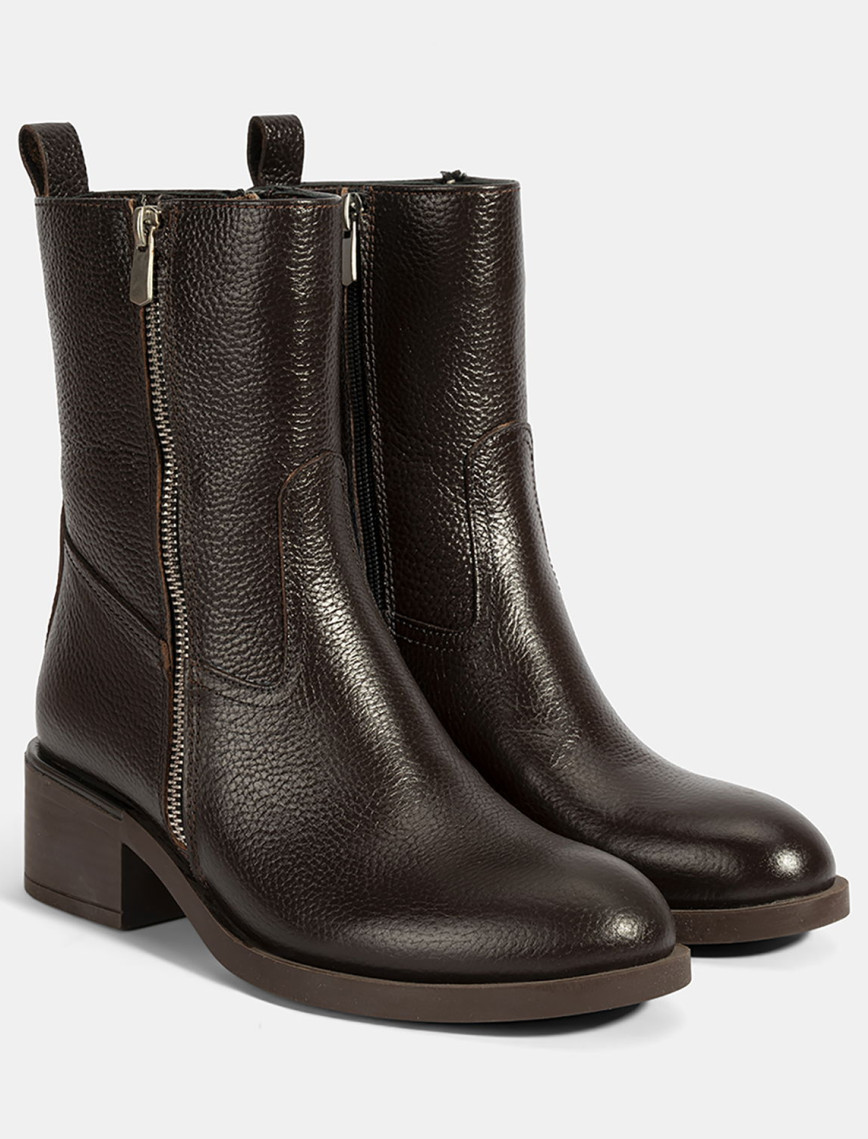 Kadın Kahve Fermuarlı Deri Topuklu Bot Kadın Kahve Fermuarlı Deri Topuklu Bot