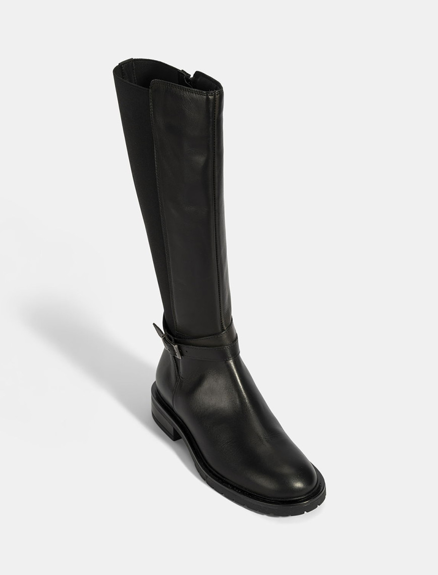 Kadın Siyah Metal Toka Detaylı Deri Çizme Kadın Siyah Metal Toka Detaylı Deri Çizme