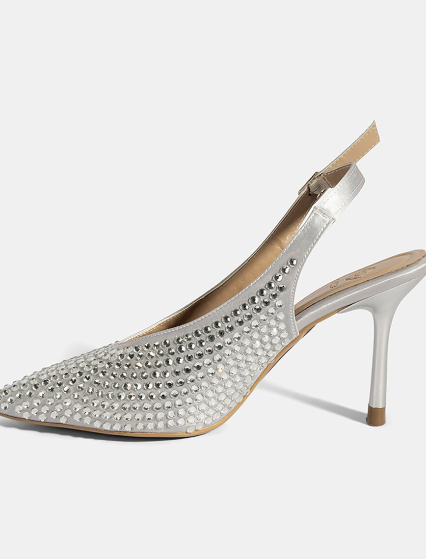 Kadın Gümüş Ayarlanabilir Metal Tokalı Taşlı Abiye Ayakkabı Kadın Gümüş Ayarlanabilir Metal Tokalı Taşlı Abiye Ayakkabı