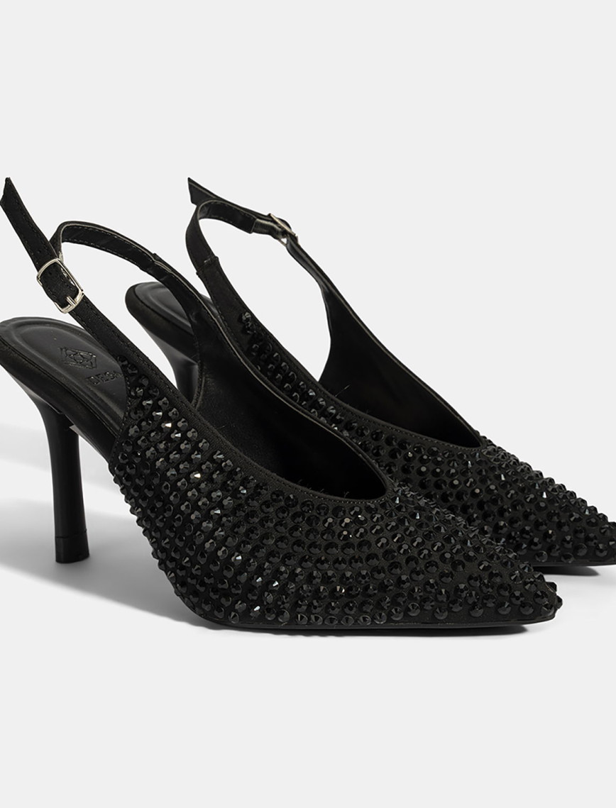 Kadın Siyah Ayarlanabilir Metal Tokalı Taşlı Abiye Ayakkabı Kadın Siyah Ayarlanabilir Metal Tokalı Taşlı Abiye Ayakkabı