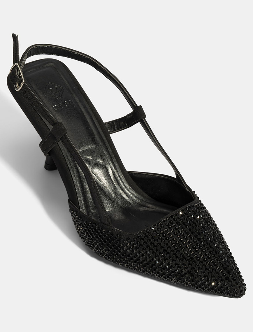 Kadın Siyah Ayarlanabilir Metal Tokalı Taşlı Abiye Ayakkabı Kadın Siyah Ayarlanabilir Metal Tokalı Taşlı Abiye Ayakkabı