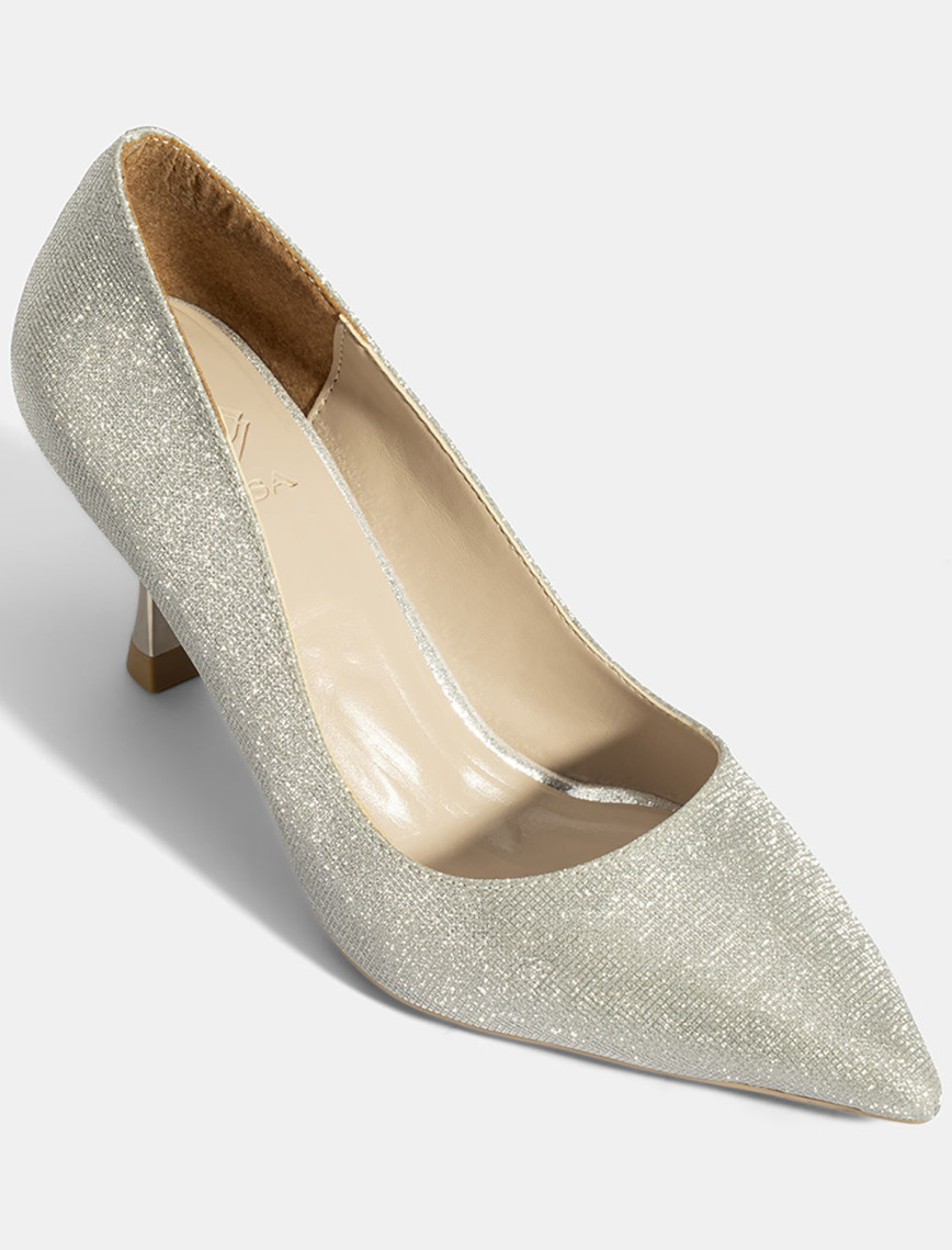 Kadın Gümüş Simli Topuklu Abiye Ayakkabı Kadın Gümüş Simli Topuklu Abiye Ayakkabı