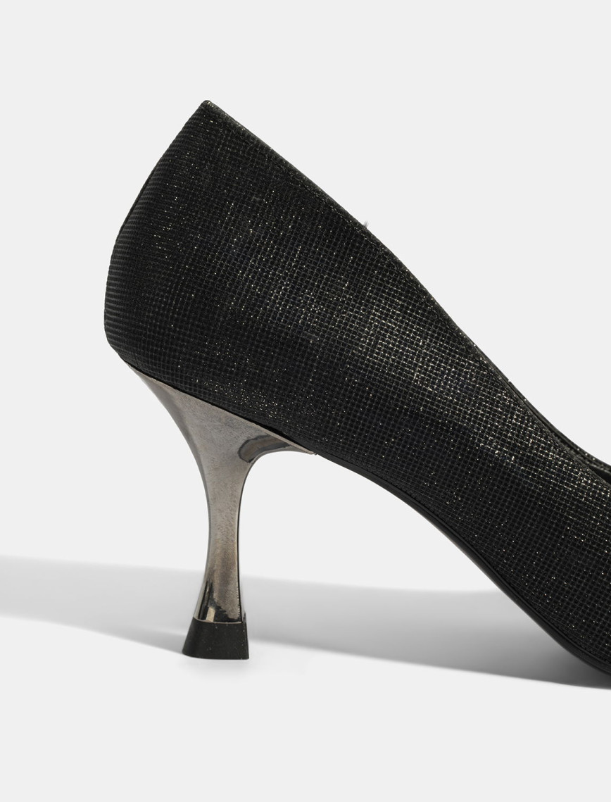 Kadın Siyah Simli Topuklu Abiye Ayakkabı Kadın Siyah Simli Topuklu Abiye Ayakkabı