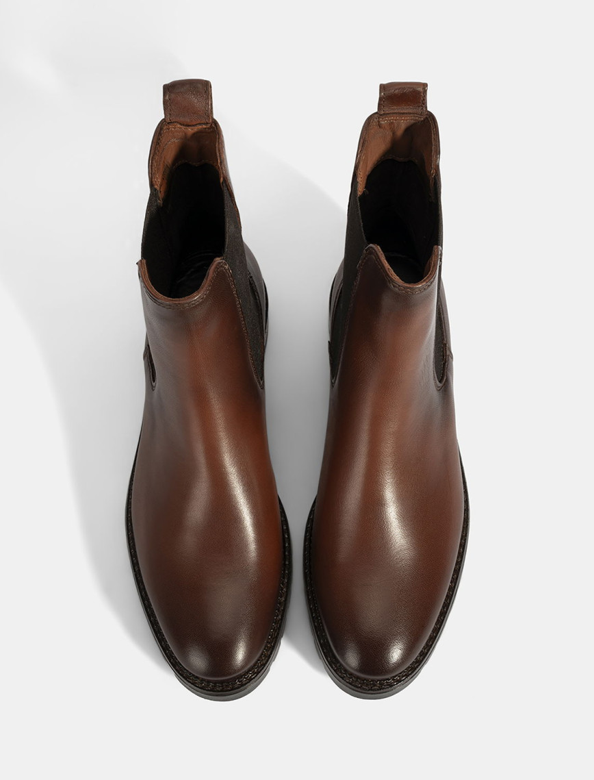 Kadın Taba Kalın Topuklu Deri Bot Kadın Taba Kalın Topuklu Deri Bot