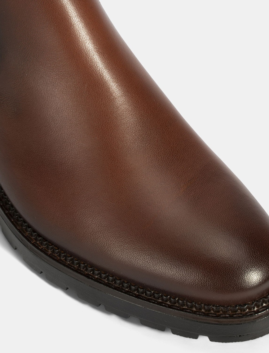 Kadın Taba Kalın Topuklu Deri Bot Kadın Taba Kalın Topuklu Deri Bot