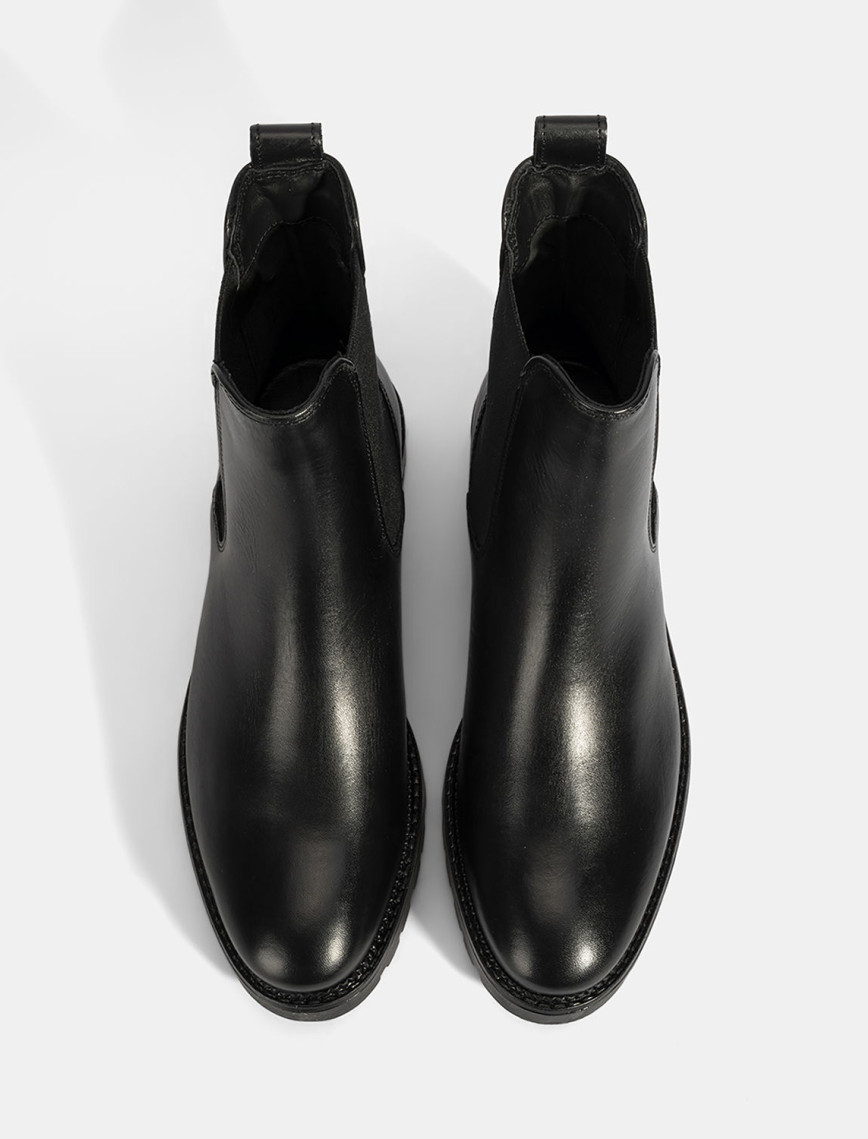 Kadın Siyah Kalın Topuklu Deri Bot Kadın Siyah Kalın Topuklu Deri Bot