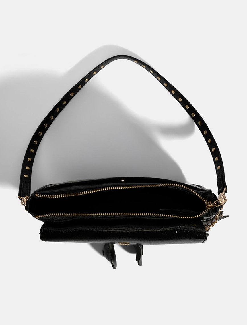 Kadın Siyah Yıldız / Kalp Charm Aksesuarlı Omuz Çantası