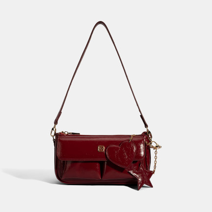 Kadın Bordo Yıldız / Kalp Charm Aksesuarlı Omuz Çantası