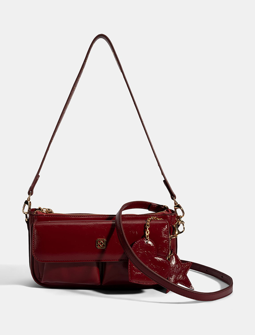 Kadın Bordo Yıldız / Kalp Charm Aksesuarlı Omuz Çantası