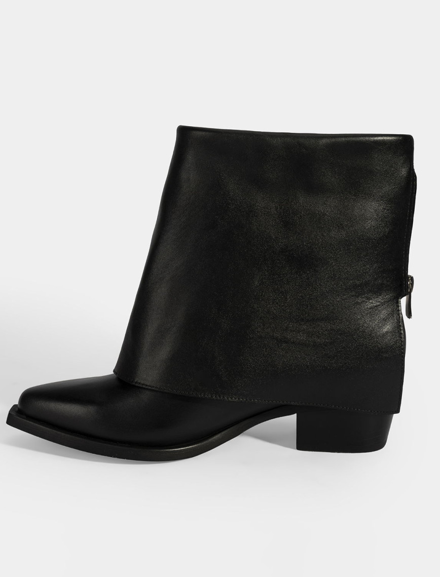 Kadın Siyah Katlama Detaylı Topuklu Deri Bot Kadın Siyah Katlama Detaylı Topuklu Deri Bot