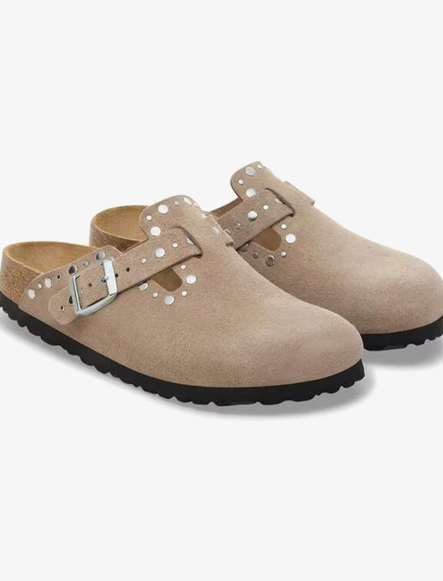 Birkenstock Boston Rivets Suede Kadın Gri Terlik Birkenstock Boston Rivets Suede Kadın Gri Terlik