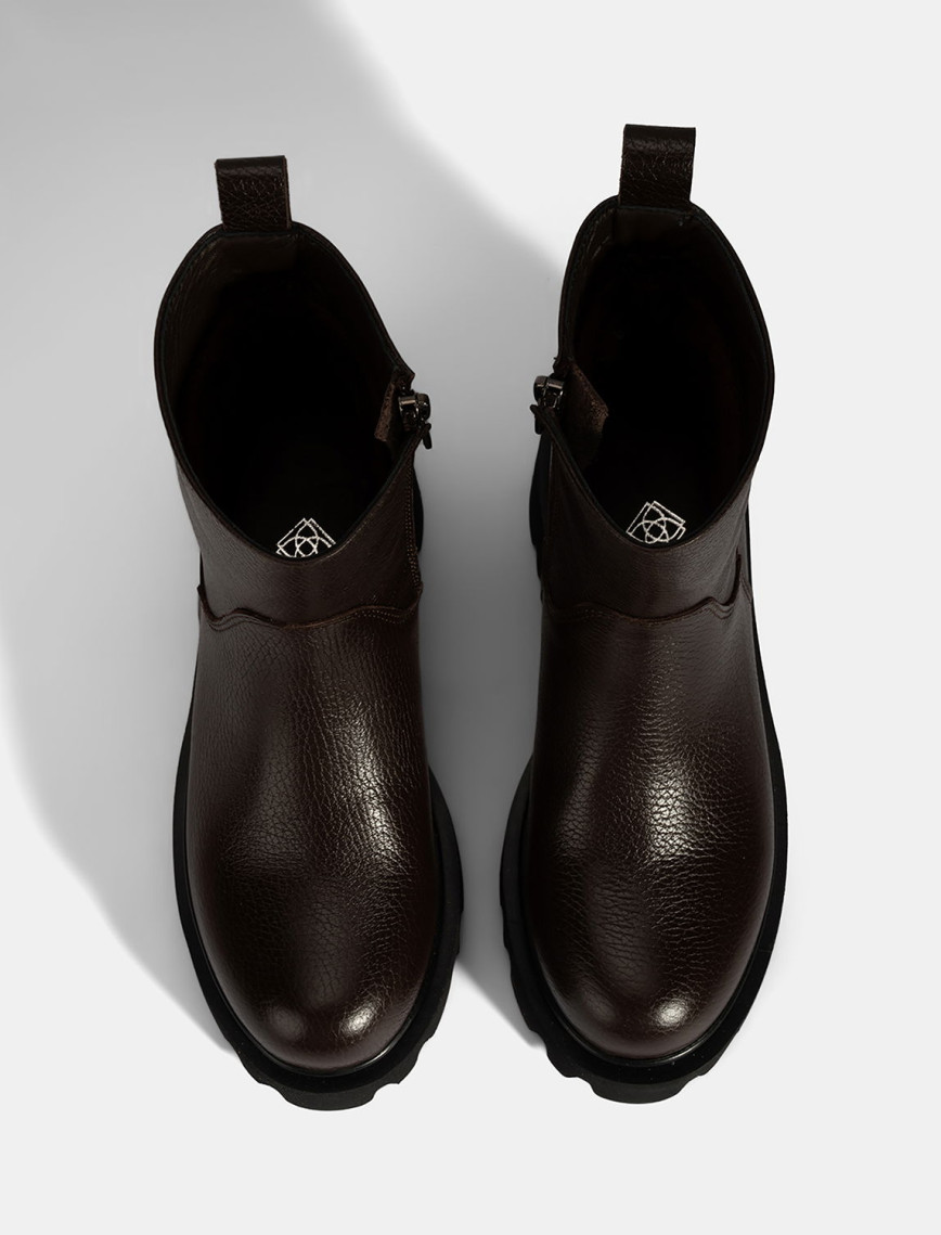 Kadın Kahve Kalın Tabanlı Deri Bot Kadın Kahve Kalın Tabanlı Deri Bot