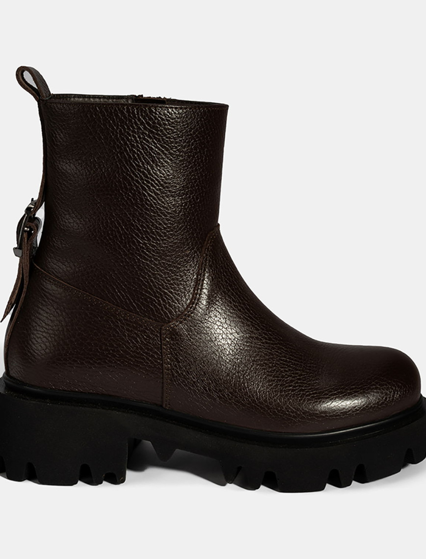 Kadın Kahve Kalın Tabanlı Deri Bot Kadın Kahve Kalın Tabanlı Deri Bot