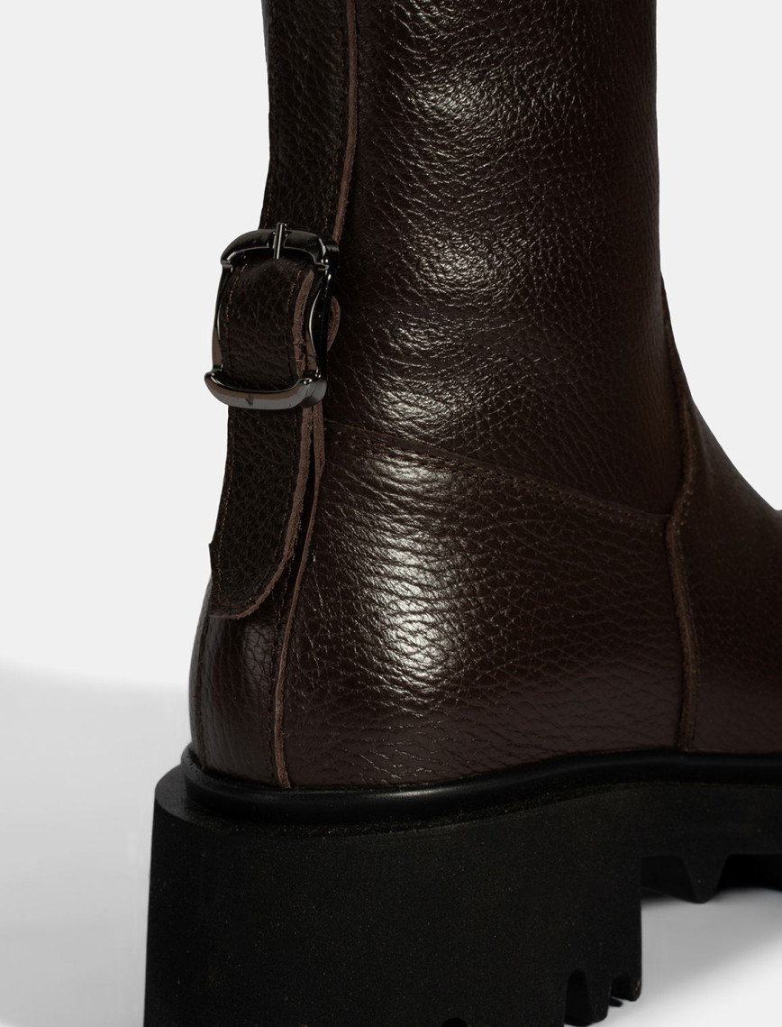 Kadın Kahve Kalın Tabanlı Deri Bot Kadın Kahve Kalın Tabanlı Deri Bot