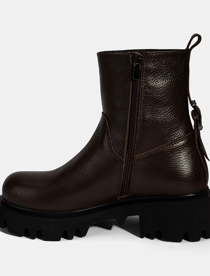 Kadın Kahve Kalın Tabanlı Deri Bot Kadın Kahve Kalın Tabanlı Deri Bot