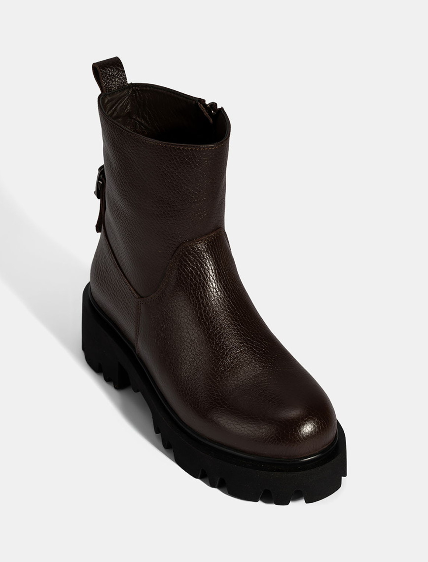 Kadın Kahve Kalın Tabanlı Deri Bot Kadın Kahve Kalın Tabanlı Deri Bot