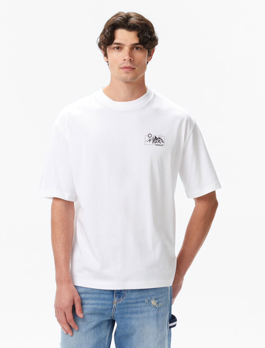 Timberland Rugged Mountaın" Back Graphıc Erkek Beyaz T-Shirt