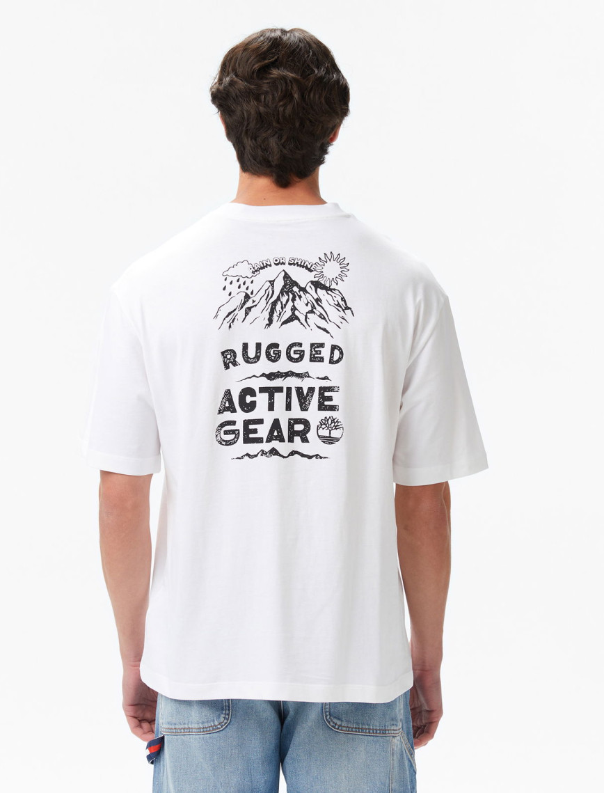 Timberland Rugged Mountaın" Back Graphıc Erkek Beyaz T-Shirt