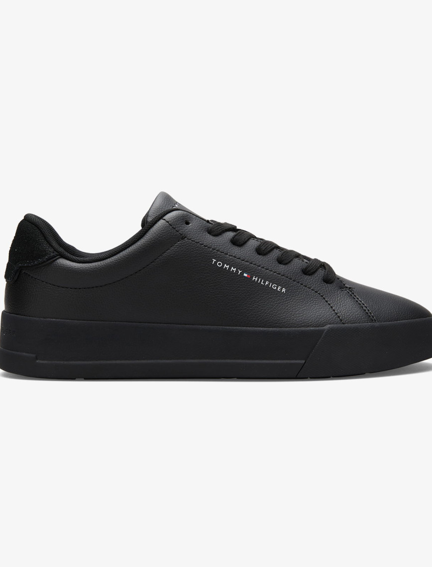 Tommy Hilfiger Court Leather Detail Erkek Siyah Sneaker Tommy Hilfiger Court Leather Detail Erkek Siyah Sneaker