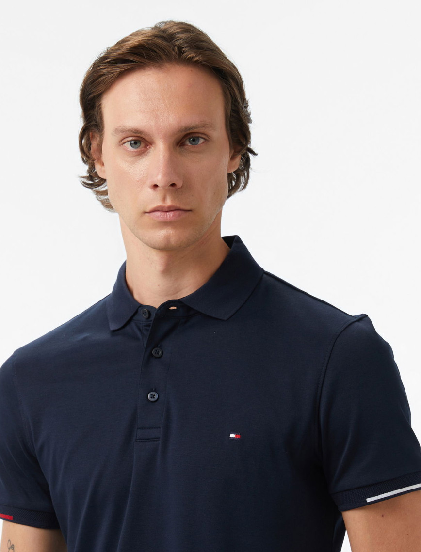 Tommy Hilfiger Interlock Flagcuff Slim Fit Erkek Mavi Polo Tommy Hilfiger Interlock Flagcuff Slim Fit Erkek Mavi Polo