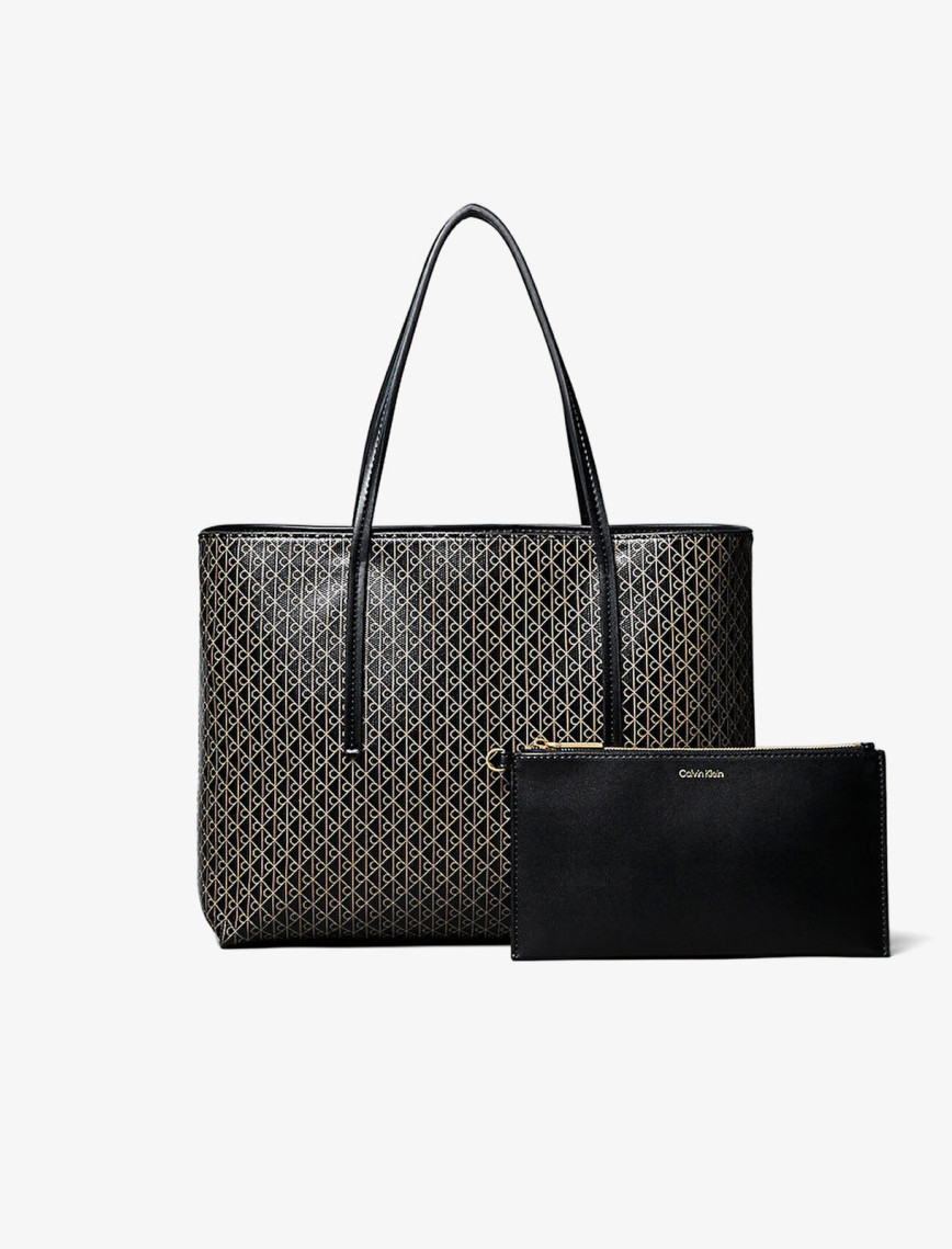 Calvin Klein Emblem Aop Tote Pouch Kadın Siyah Çanta