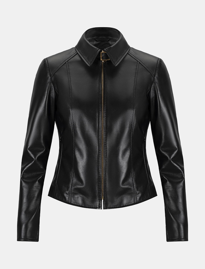 Kadın Bordo Gömlek Yakalı Fit Deri Ceket Kadın Bordo Gömlek Yakalı Fit Deri Ceket