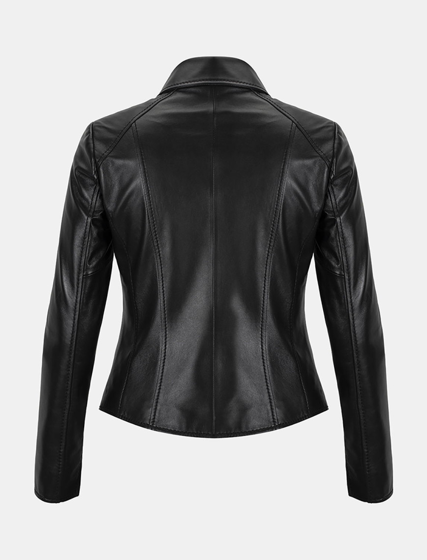 Kadın Siyah Gömlek Yakalı Fit Deri Ceket Kadın Siyah Gömlek Yakalı Fit Deri Ceket