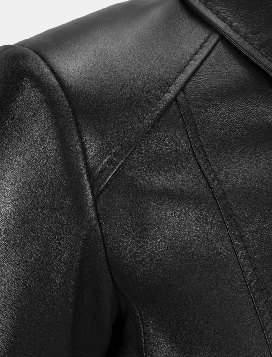 Kadın Siyah Gömlek Yakalı Fit Deri Ceket Kadın Siyah Gömlek Yakalı Fit Deri Ceket