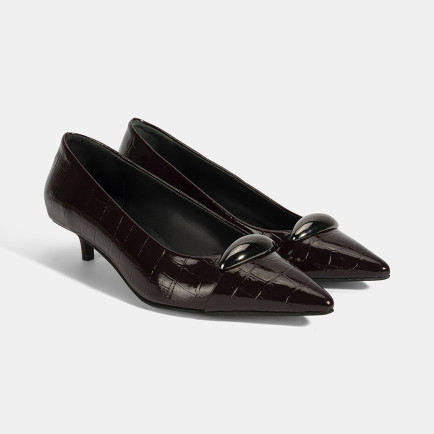 Kadın Bordo Kroko Baskılı Deri Topuklu Ayakkabı Kadın Bordo Kroko Baskılı Deri Topuklu Ayakkabı