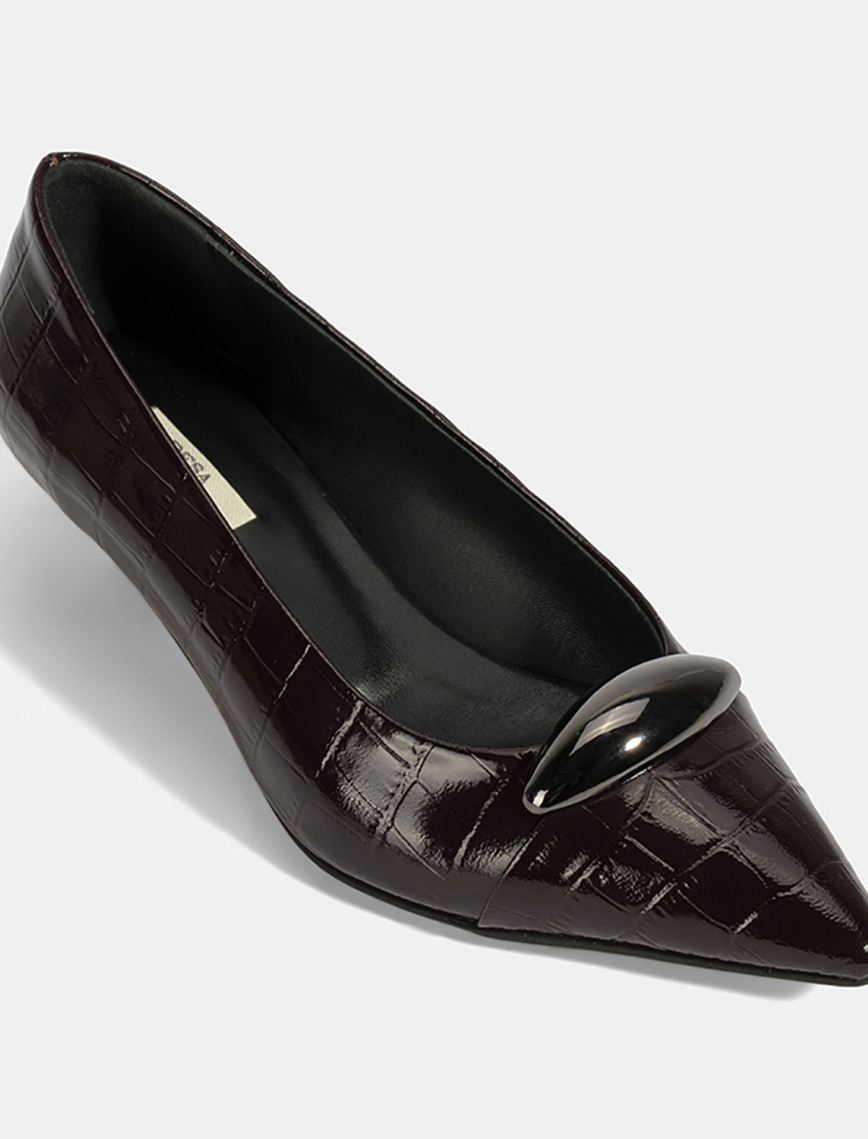 Kadın Bordo Kroko Baskılı Deri Topuklu Ayakkabı Kadın Bordo Kroko Baskılı Deri Topuklu Ayakkabı