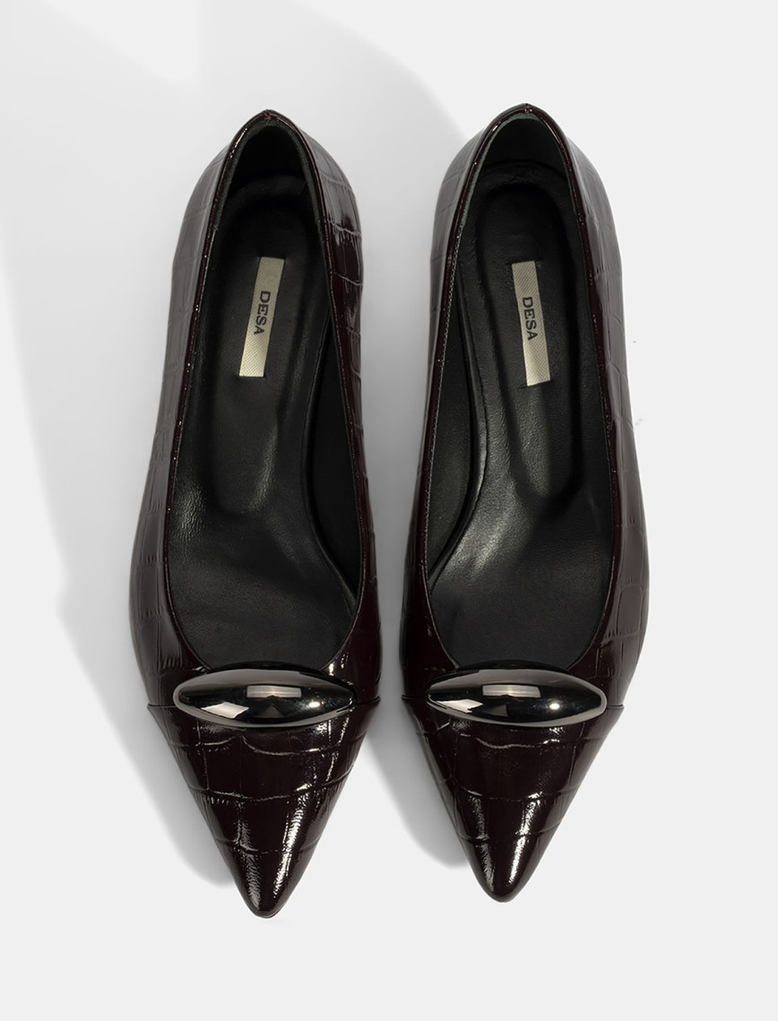 Kadın Bordo Kroko Baskılı Deri Topuklu Ayakkabı Kadın Bordo Kroko Baskılı Deri Topuklu Ayakkabı