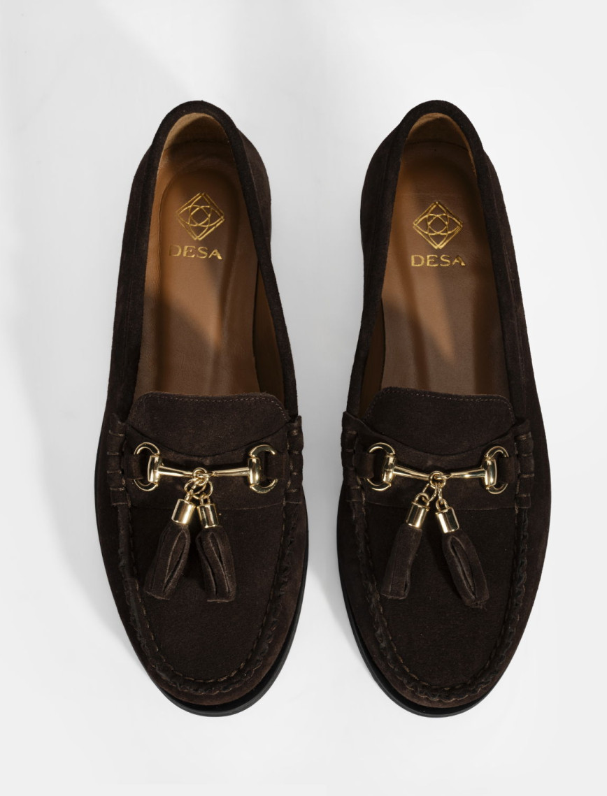 Kadın Kahve Püskül Aksesuarlı Süet Loafer Kadın Kahve Püskül Aksesuarlı Süet Loafer