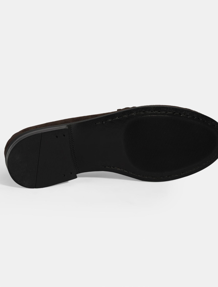 Kadın Kahve Püskül Aksesuarlı Süet Loafer Kadın Kahve Püskül Aksesuarlı Süet Loafer