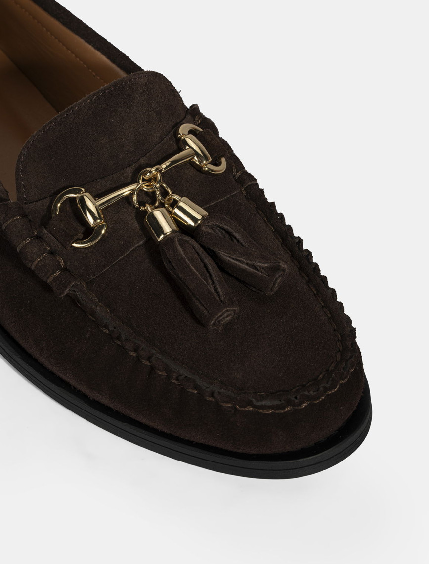 Kadın Kahve Püskül Aksesuarlı Süet Loafer Kadın Kahve Püskül Aksesuarlı Süet Loafer