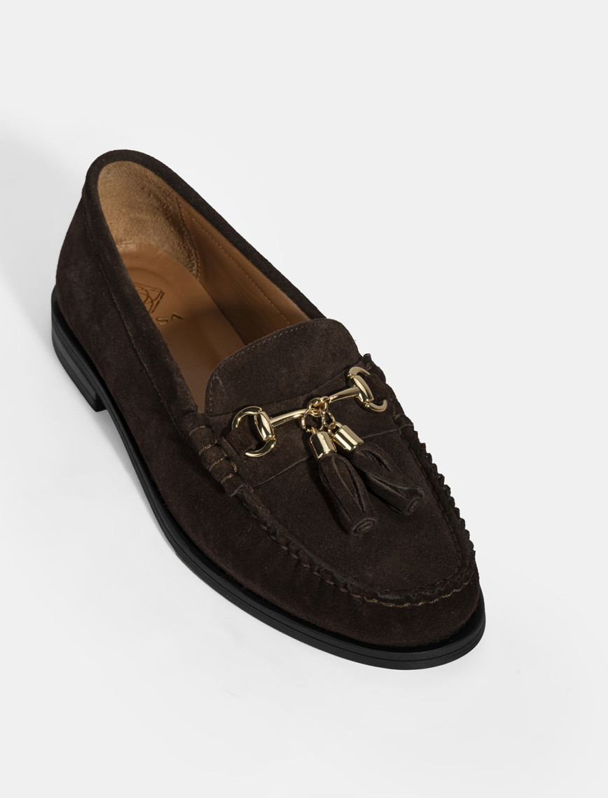 Kadın Kahve Püskül Aksesuarlı Süet Loafer Kadın Kahve Püskül Aksesuarlı Süet Loafer