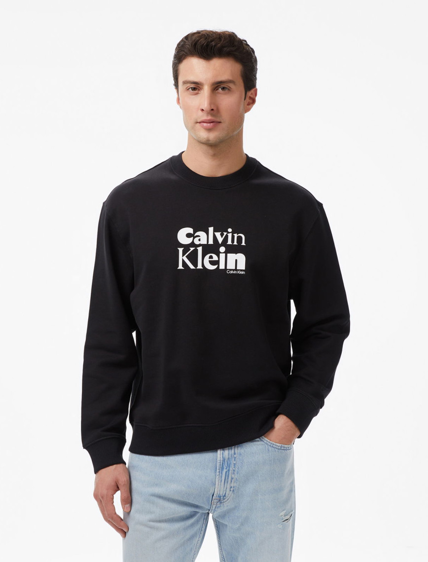 Calvin Klein Terry  Bold Graph Erkek Beyaz Sweatshirt