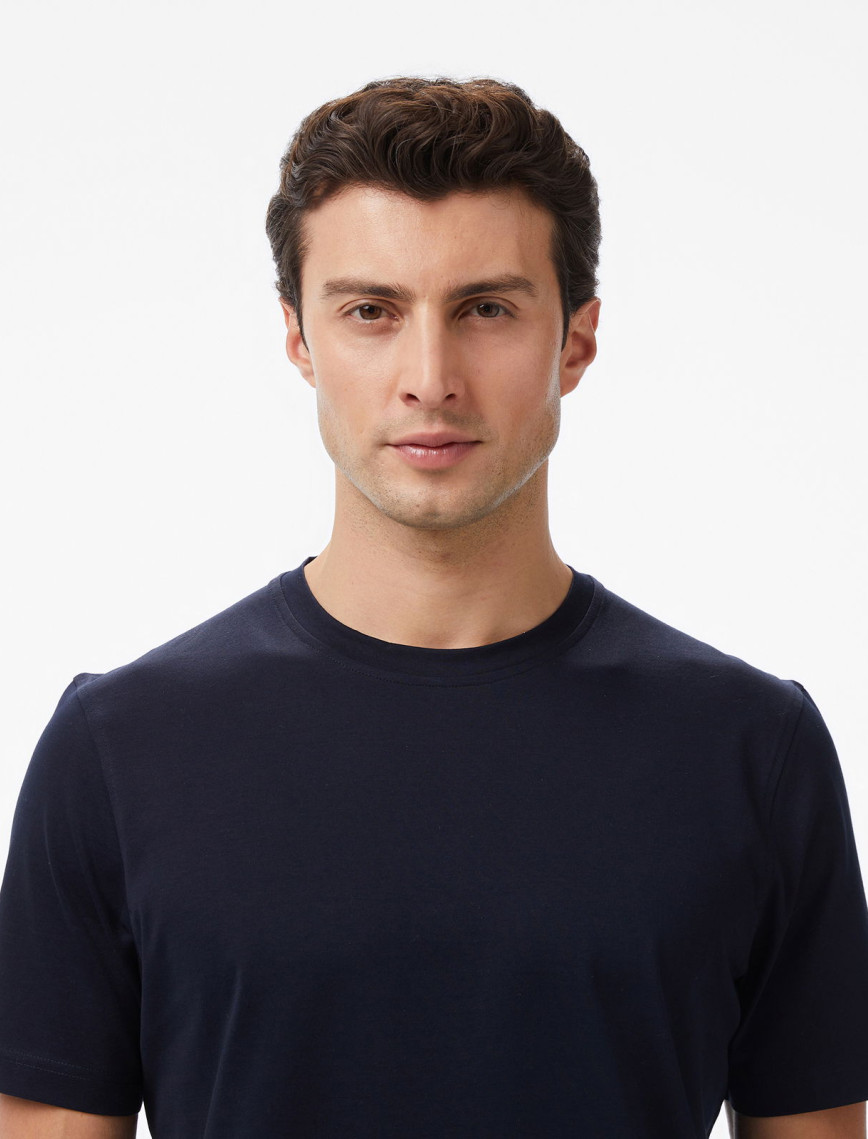 Tommy Hilfiger Mercerised Cotton Erkek Mavi T-Shirt Tommy Hilfiger Mercerised Cotton Erkek Mavi T-Shirt