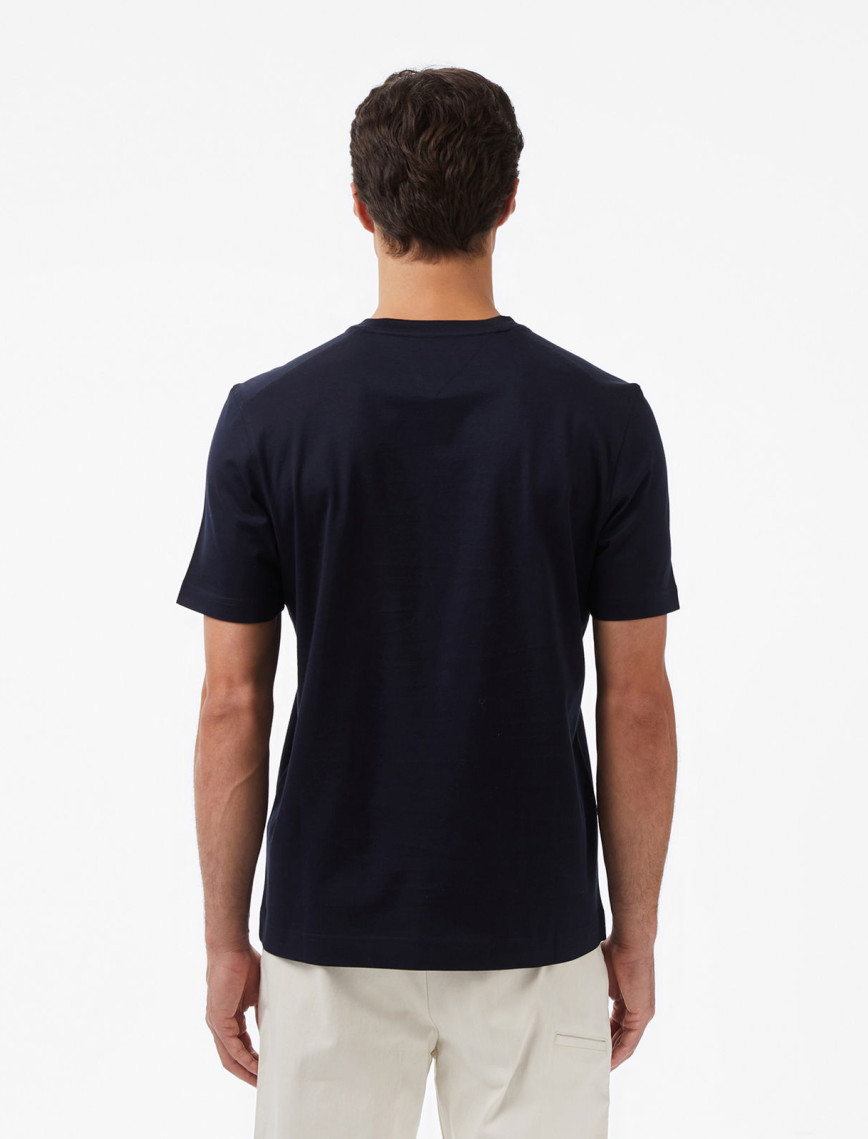 Tommy Hilfiger Mercerised Cotton Erkek Mavi T-Shirt Tommy Hilfiger Mercerised Cotton Erkek Mavi T-Shirt