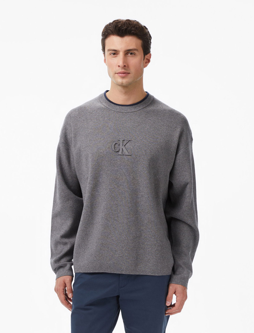 Calvin Klein Embossed Logo Erkek Mavi Triko Calvin Klein Embossed Logo Erkek Mavi Triko